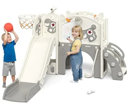 mloong Toddler Slide for Kids - 10 in 1 Indoor & Outdoor Playset (54×62×39in) | Safe, Durable & Easy Assembly thumbnail 1