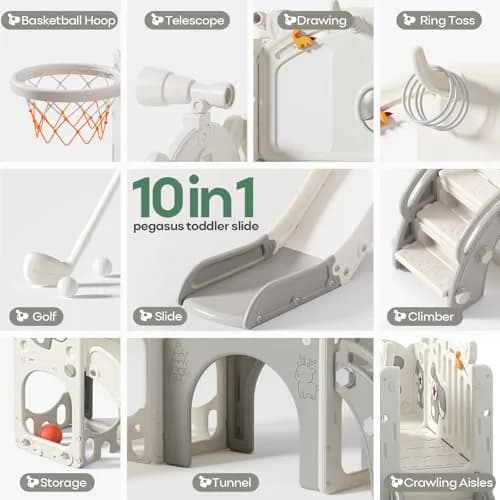 mloong Toddler Slide for Kids - 10 in 1 Indoor & Outdoor Playset (54×62×39in) | Safe, Durable & Easy Assembly thumbnail 4