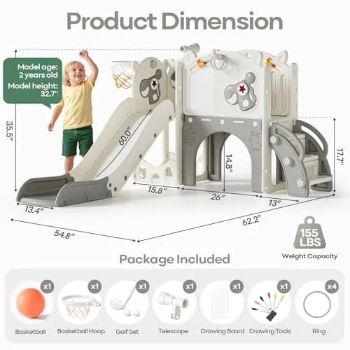 mloong Toddler Slide for Kids - 10 in 1 Indoor & Outdoor Playset (54×62×39in) | Safe, Durable & Easy Assembly thumbnail 6