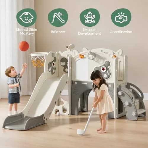 mloong Toddler Slide for Kids - 10 in 1 Indoor & Outdoor Playset (54×62×39in) | Safe, Durable & Easy Assembly thumbnail 2