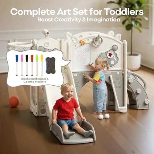 mloong Toddler Slide for Kids - 10 in 1 Indoor & Outdoor Playset (54×62×39in) | Safe, Durable & Easy Assembly thumbnail 3