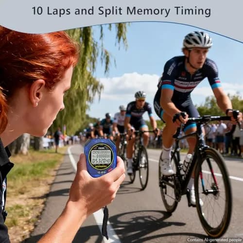 PULIVIA Digital Stopwatch Timer with Lanyard - 10 Splits/Laps, Countdown, Pace Mode, Blue thumbnail 4