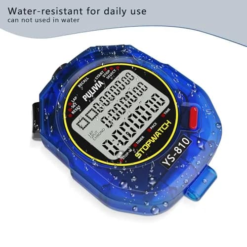 PULIVIA Digital Stopwatch Timer with Lanyard - 10 Splits/Laps, Countdown, Pace Mode, Blue thumbnail 5