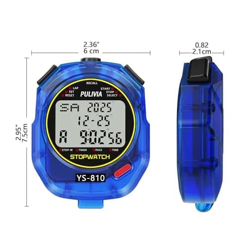 PULIVIA Digital Stopwatch Timer with Lanyard - 10 Splits/Laps, Countdown, Pace Mode, Blue thumbnail 6