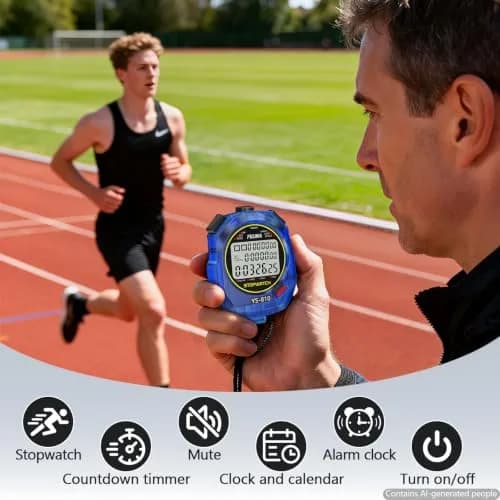 PULIVIA Digital Stopwatch Timer with Lanyard - 10 Splits/Laps, Countdown, Pace Mode, Blue thumbnail 2