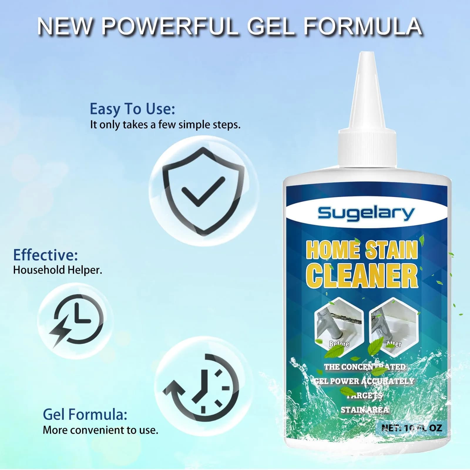 Sugelary 10 Fl Oz Mold & Stain Cleaner Gel for Washing Machine Seals, Gaskets & Sinks - view 4