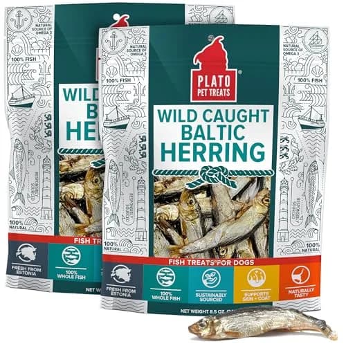 PLATO Fish Dog Treats Wild Caught Baltic Herring 8.5 oz | Natural Omega-3 Support thumbnail 1