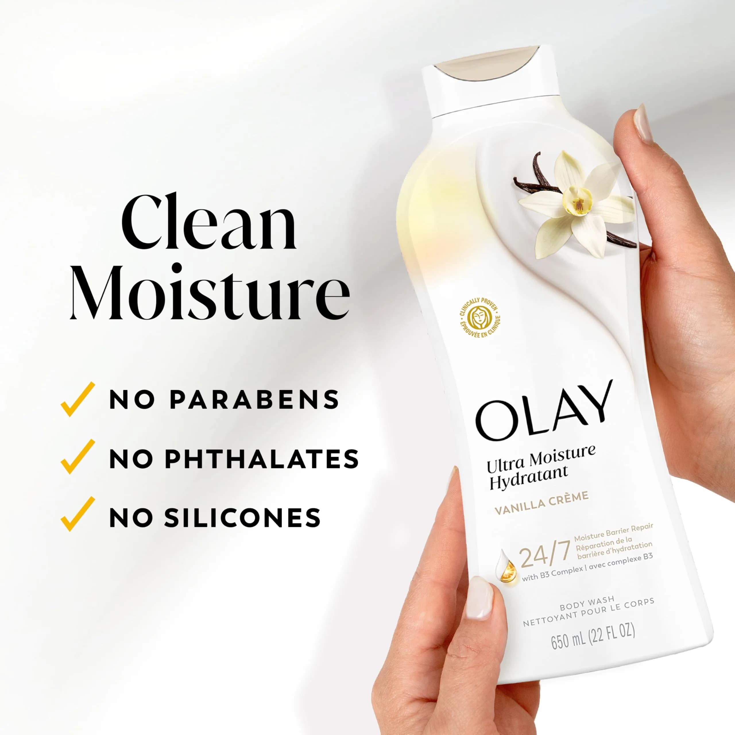 Olay Ultra Moisture Body Wash Vanilla Creme 650ml (22 fl oz) | Vitamin B3 & Hyaluronic Blend for All Skin Types - view 7