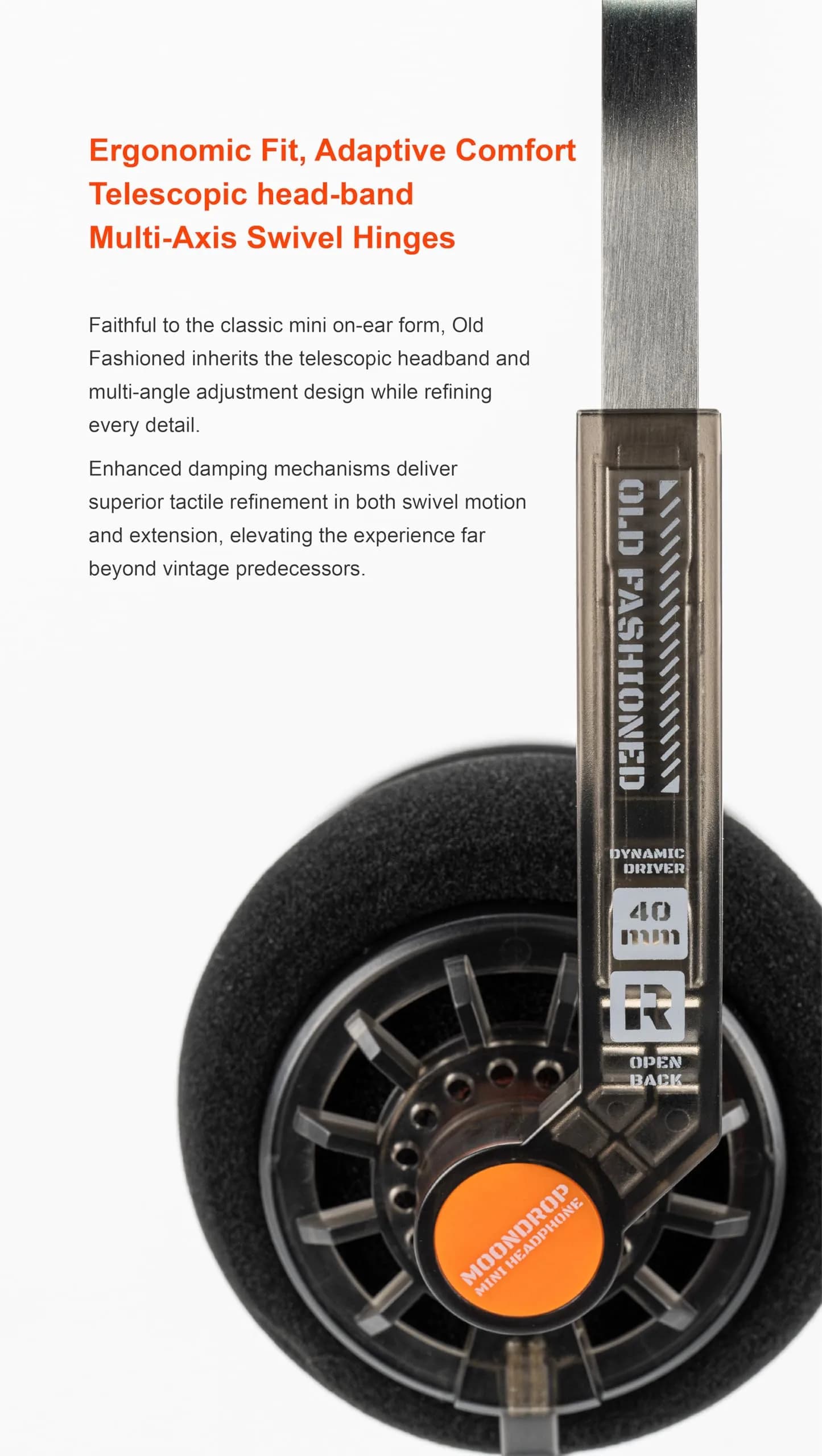 Moondrop Old Fashioned 40mm On-Ear Headphones with 0.78mm 2pin Cable (3.5mm Jack) | Open-Back Retro Design - view 6
