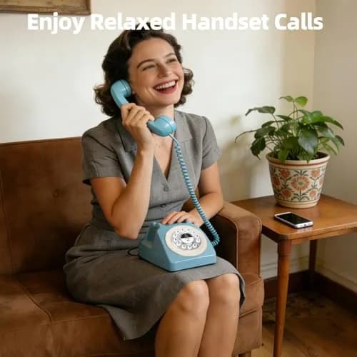 Aokpsrt Retro Blue Bluetooth Landline Phone | Mid-Century Style Desk Telephone with Vintage Ringtones (0.811 Fl Oz) thumbnail 5