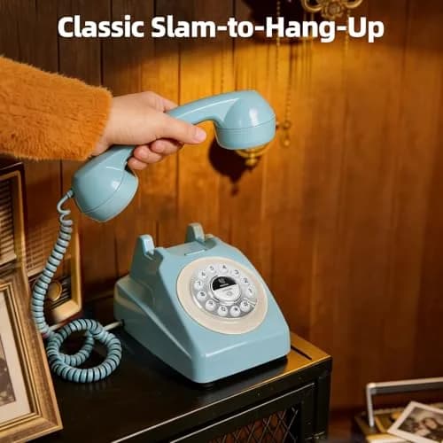 Aokpsrt Retro Blue Bluetooth Landline Phone | Mid-Century Style Desk Telephone with Vintage Ringtones (0.811 Fl Oz) thumbnail 6