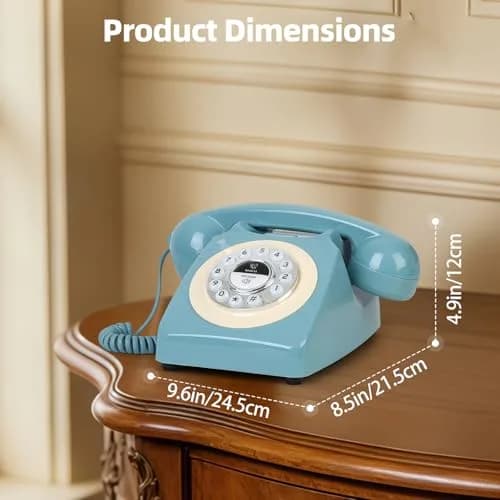Aokpsrt Retro Blue Bluetooth Landline Phone | Mid-Century Style Desk Telephone with Vintage Ringtones (0.811 Fl Oz) thumbnail 7