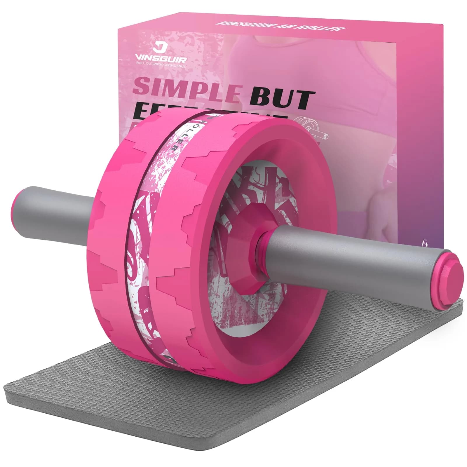 VINSGUIR Ab Roller Wheel for Home Gym, Abs & Core Strength Workout with Knee Pad Set | Portable, Durable & Supportive — Pink