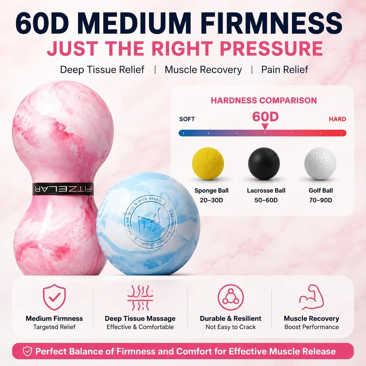 FITZELAR Lacrosse Massage Ball 6.5cm (2.5 Inch) | Myofascial Release for Deep Tissue - view 2