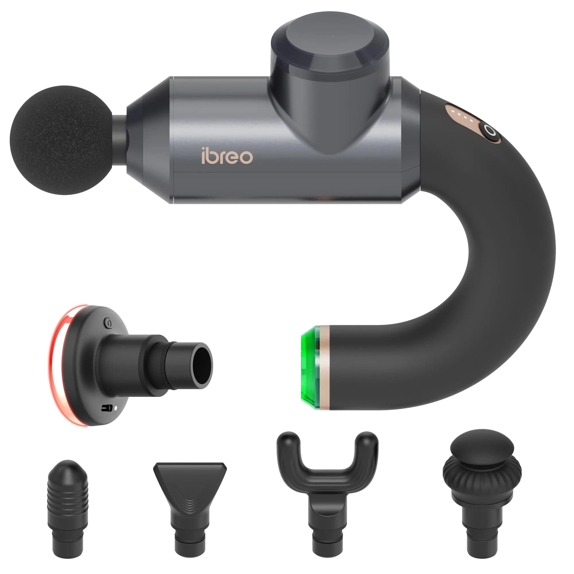 ibreo Surge Pro Deep Tissue Massage Gun with Heat | 12mm Amplitude, 4 Speeds, 6 Heads for Pain Relief — Gray