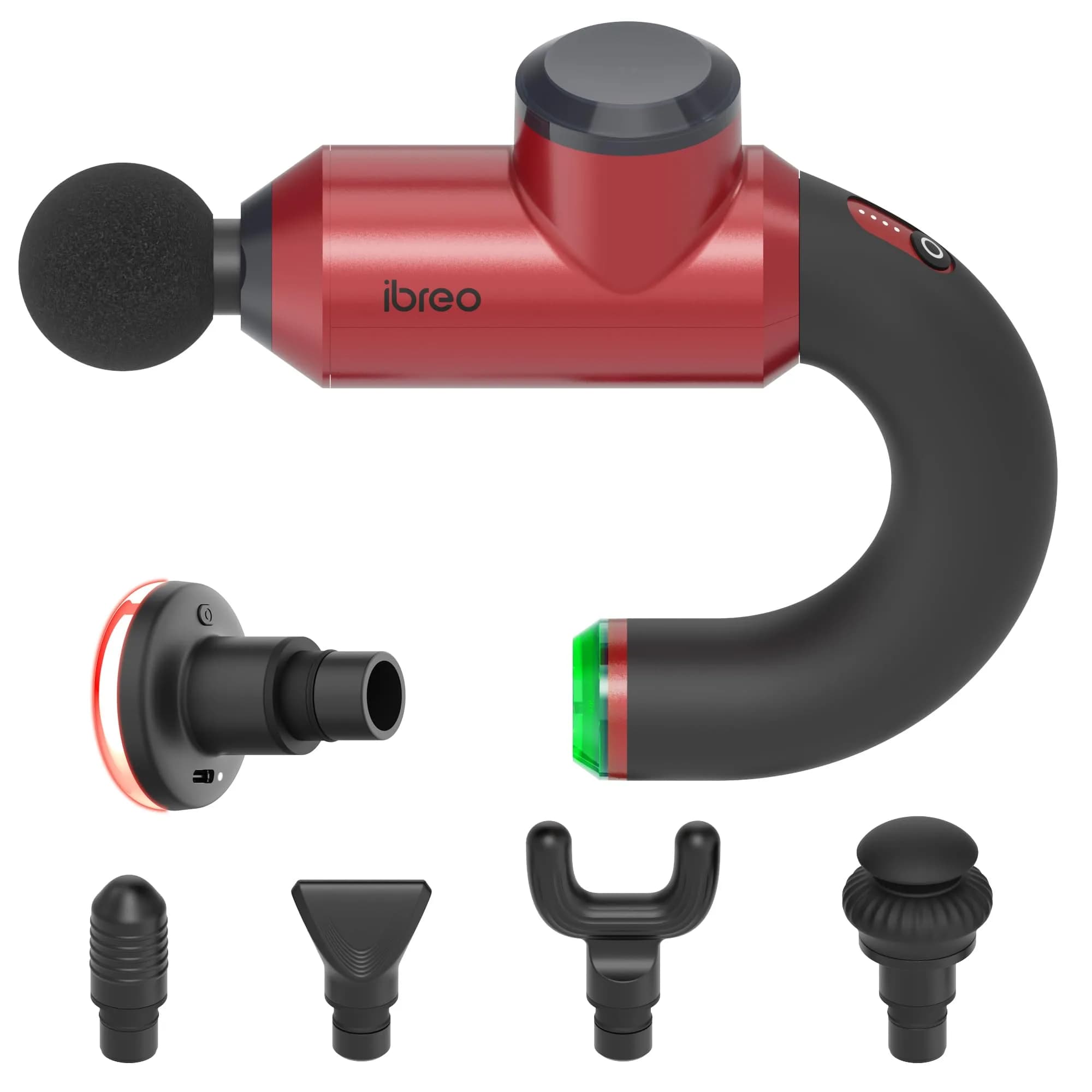 ibreo Surge Pro Deep Tissue Massage Gun with Heat | 12mm Amplitude, 4 Speeds, 6 Heads for Pain Relief — Red