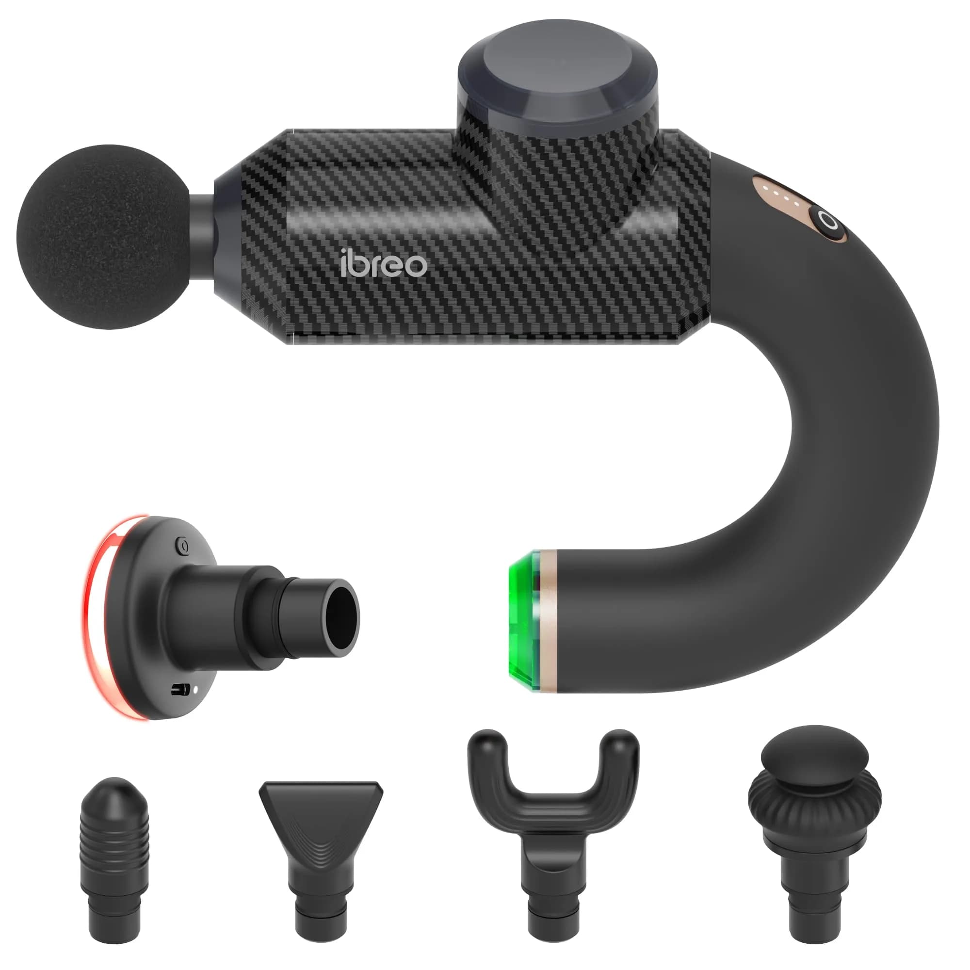 ibreo Surge Pro Deep Tissue Massage Gun with Heat | Percussion Muscle Massager for Pain Relief, 12mm Amplitude, 4 Speeds, 6 Heads, Handheld, Lightweight