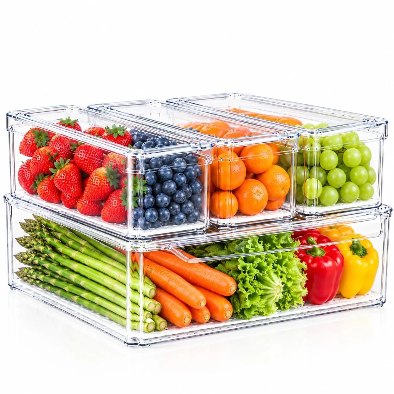 ZIJUND Food Storage Container Set with Lids | Stackable BPA-Free Clear Plastic Bins for Fridge & Pantry (4 Pack, 6.5L)