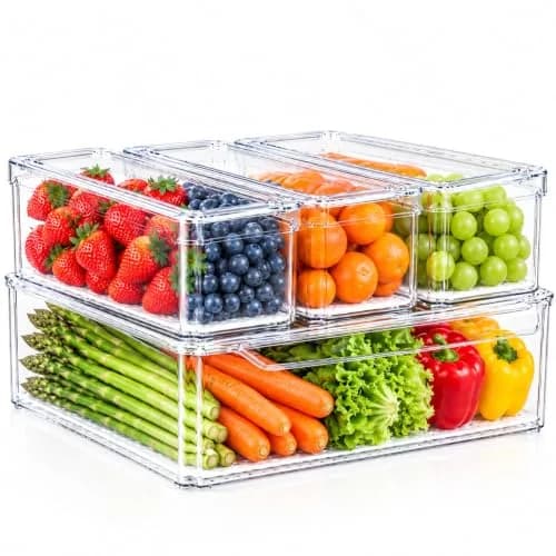 ZIJUND Food Storage Container Set with Lids | Stackable BPA-Free Clear Plastic Bins for Fridge & Pantry (4 Pack, 6.5L) thumbnail 1