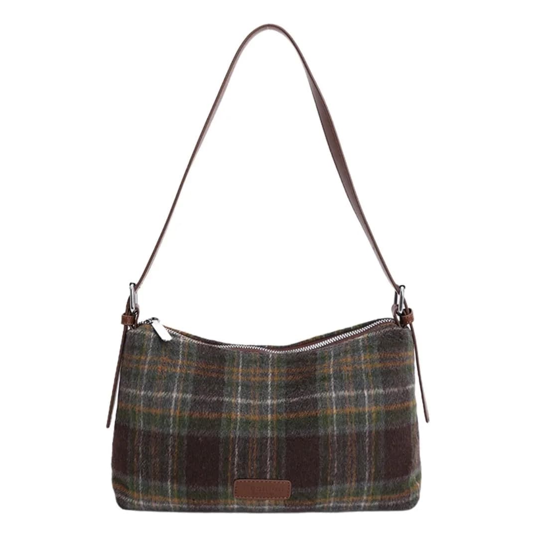 Oagasi Crossbody Bag Green | Vintage Plaid Leather Tote for Women (10.24in x 2.76in x 6.3in) - main product image