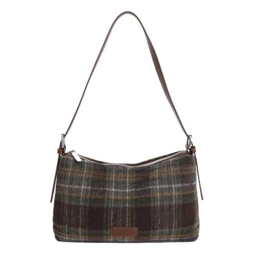 Oagasi Crossbody Bag Green | Vintage Plaid Leather Tote for Women (10.24in x 2.76in x 6.3in) thumbnail 1