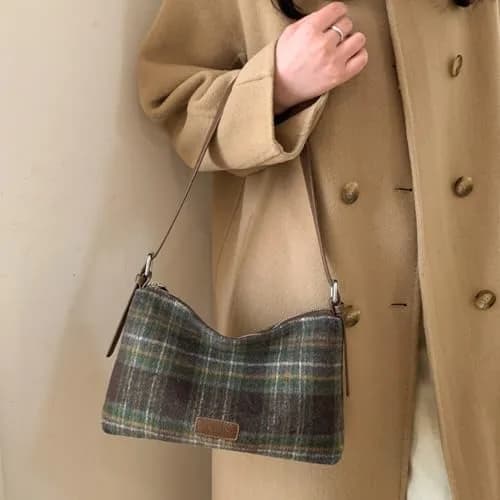 Oagasi Crossbody Bag Green | Vintage Plaid Leather Tote for Women (10.24in x 2.76in x 6.3in) thumbnail 4