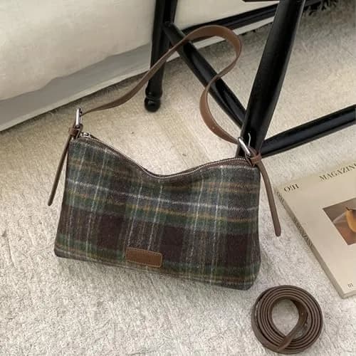 Oagasi Crossbody Bag Green | Vintage Plaid Leather Tote for Women (10.24in x 2.76in x 6.3in) thumbnail 5