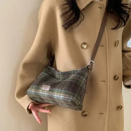 Oagasi Crossbody Bag Green | Vintage Plaid Leather Tote for Women (10.24in x 2.76in x 6.3in) thumbnail 2