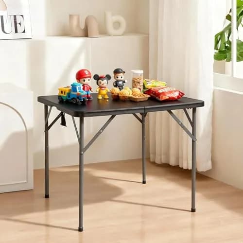 Pazidom 34" Folding Card Table, Heavy Duty Plastic Square Table - Portable Fold-in-Half w/Handle & Lock for Camping, BBQ, Party, Events, Black thumbnail 4