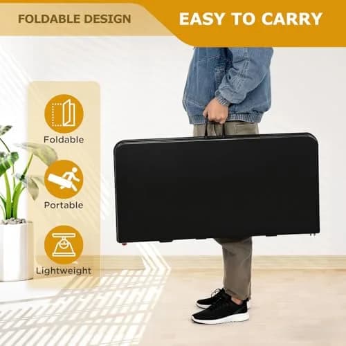 Pazidom 34" Folding Card Table, Heavy Duty Plastic Square Table - Portable Fold-in-Half w/Handle & Lock for Camping, BBQ, Party, Events, Black thumbnail 6