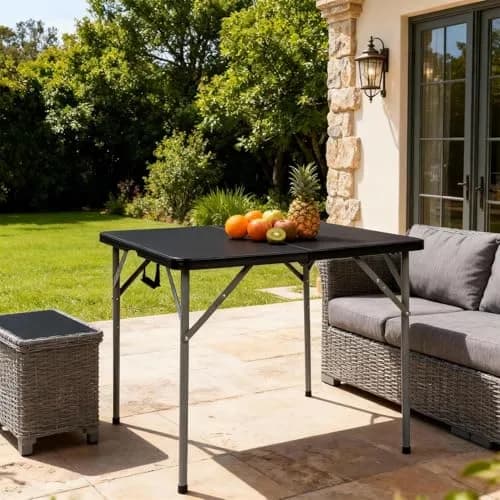 Pazidom 34" Folding Card Table, Heavy Duty Plastic Square Table - Portable Fold-in-Half w/Handle & Lock for Camping, BBQ, Party, Events, Black thumbnail 3