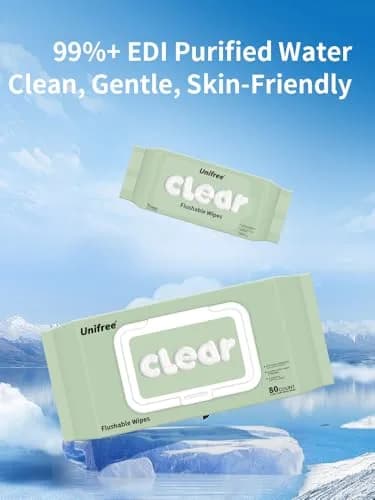 UNIFREE Flushable Wipes XL | Gentle, Septic & Sewer Safe, Biodegradable, 4 Large Packs (320 Wipes) thumbnail 7