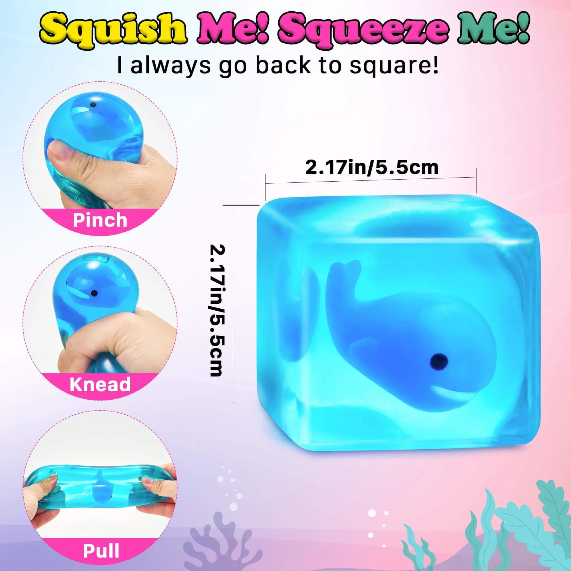 Meijoy Stress Cube Fidget Toy with Glow-in-the-Dark Whale, 6cm (2.36 inches) | Non-Toxic BPA-Free Educational Toy - view 2