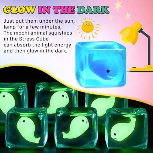 Meijoy Stress Cube Squishy Fidget Toy with Glow-in-the-Dark Whale 6.0cm (2.36 inches) | Sensory Toy for Anxiety Relief thumbnail 4