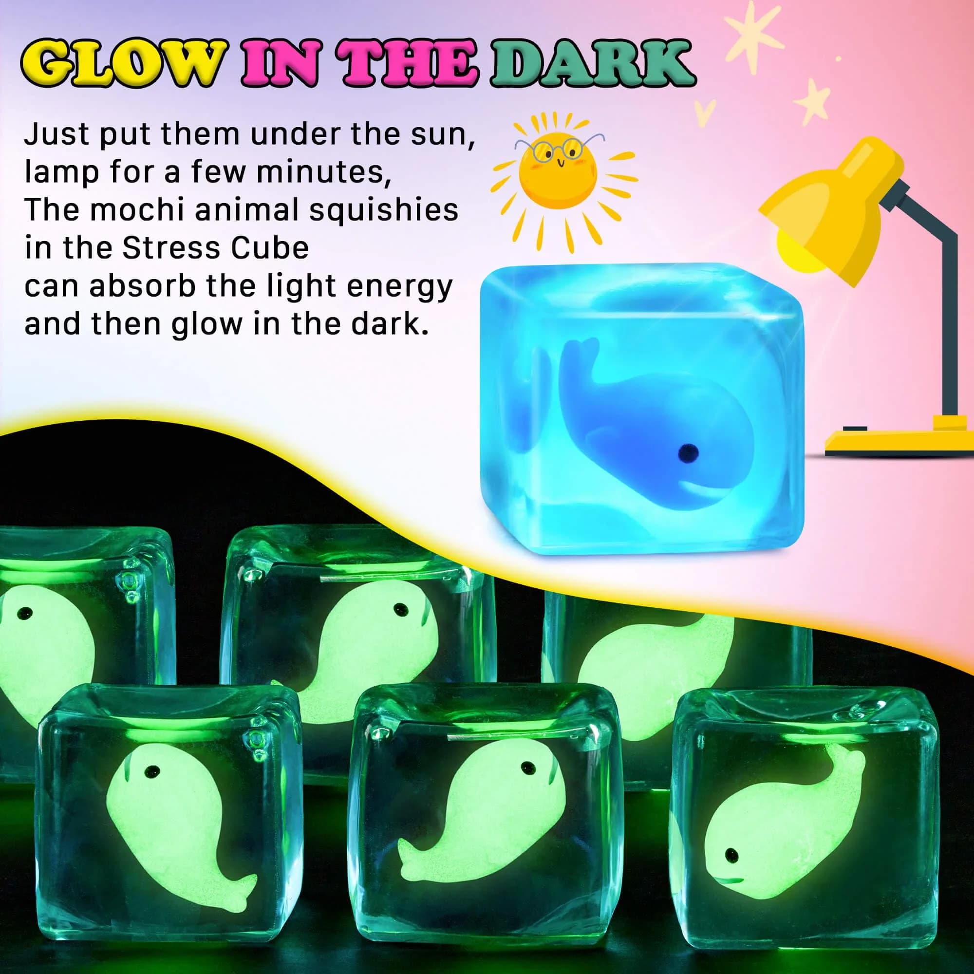 Meijoy Stress Cube Fidget Toy with Glow-in-the-Dark Whale, 6cm (2.36 inches) | Non-Toxic BPA-Free Educational Toy - view 4