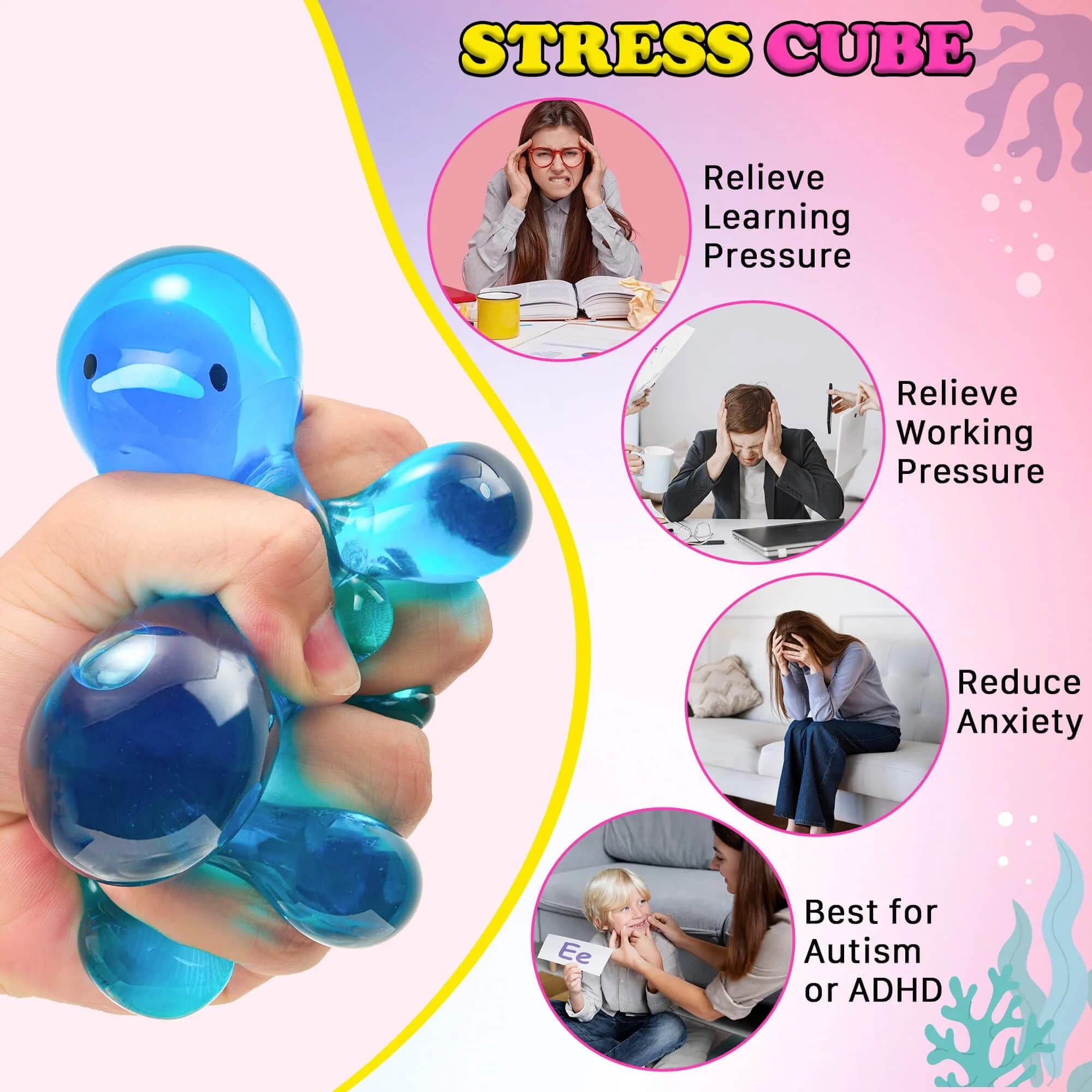 Meijoy Stress Cube Fidget Toy with Glow-in-the-Dark Whale, 6cm (2.36 inches) | Non-Toxic BPA-Free Educational Toy - view 5