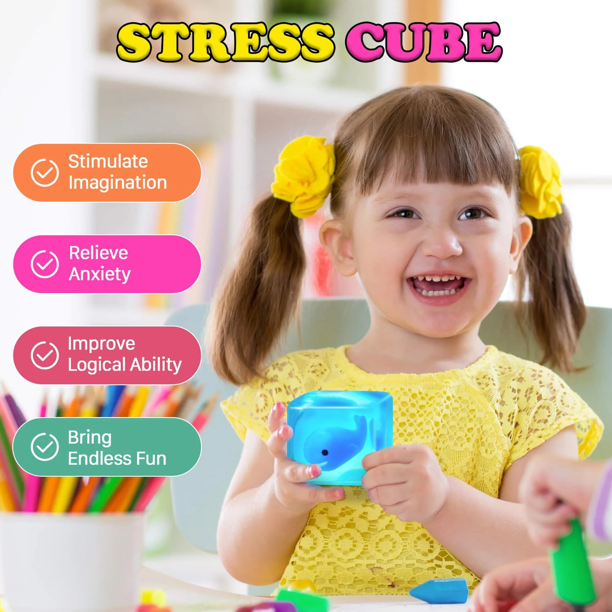 Meijoy Stress Cube Fidget Toy with Glow-in-the-Dark Whale, 6cm (2.36 inches) | Non-Toxic BPA-Free Educational Toy - view 7