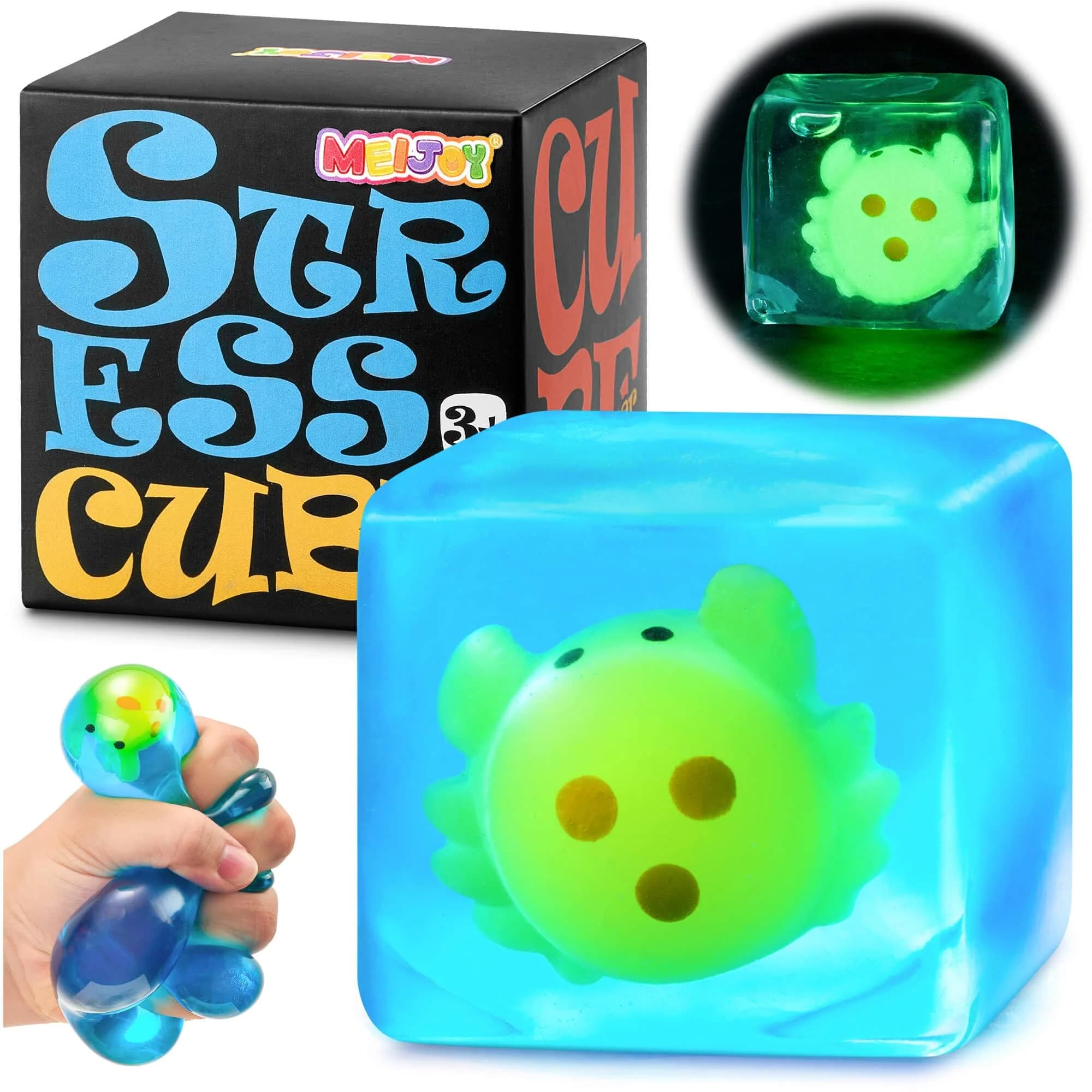 Meijoy Bubble Crab Stress Cube with Glow-in-the-Dark Mochi Inside, 6cm (2.36") | Safe Non-Toxic Sensory Toy for Kids & Adults - main product image