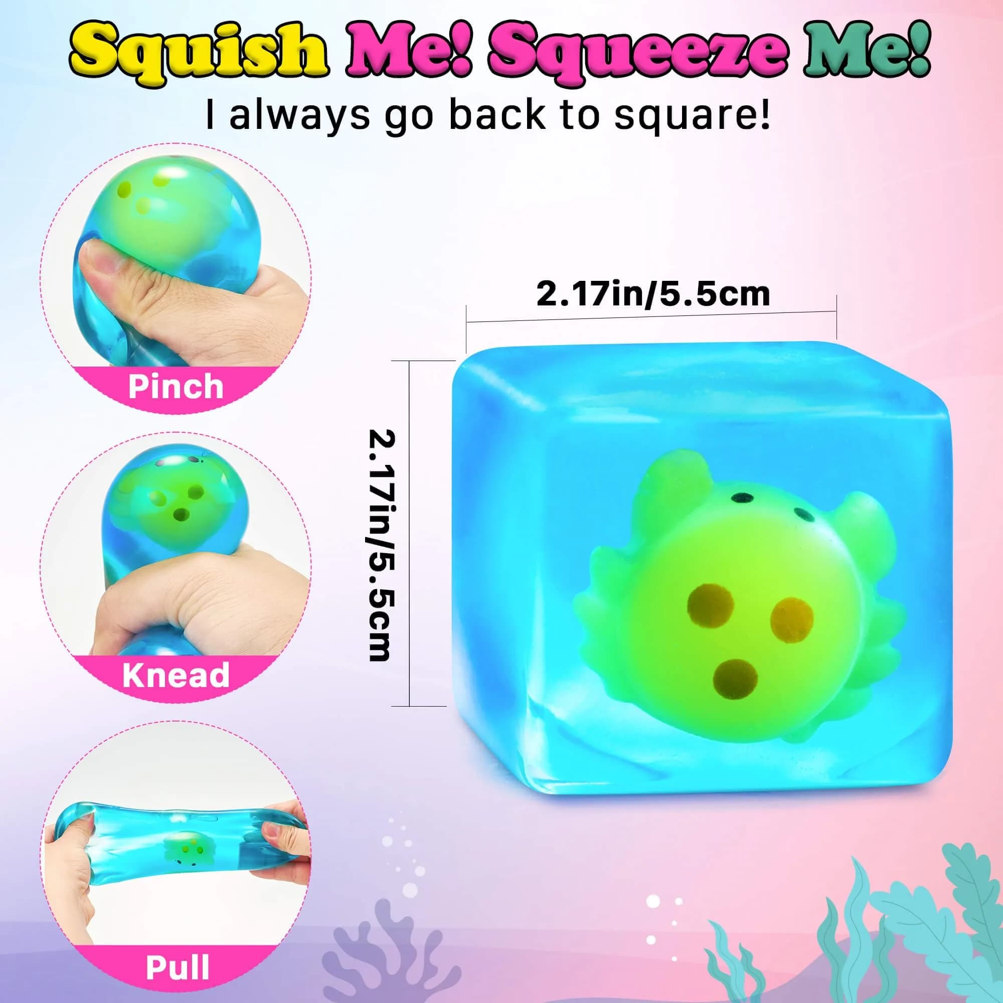 Meijoy Bubble Crab Stress Cube with Glow-in-the-Dark Mochi Inside, 6cm (2.36") | Safe Non-Toxic Sensory Toy for Kids & Adults - view 2
