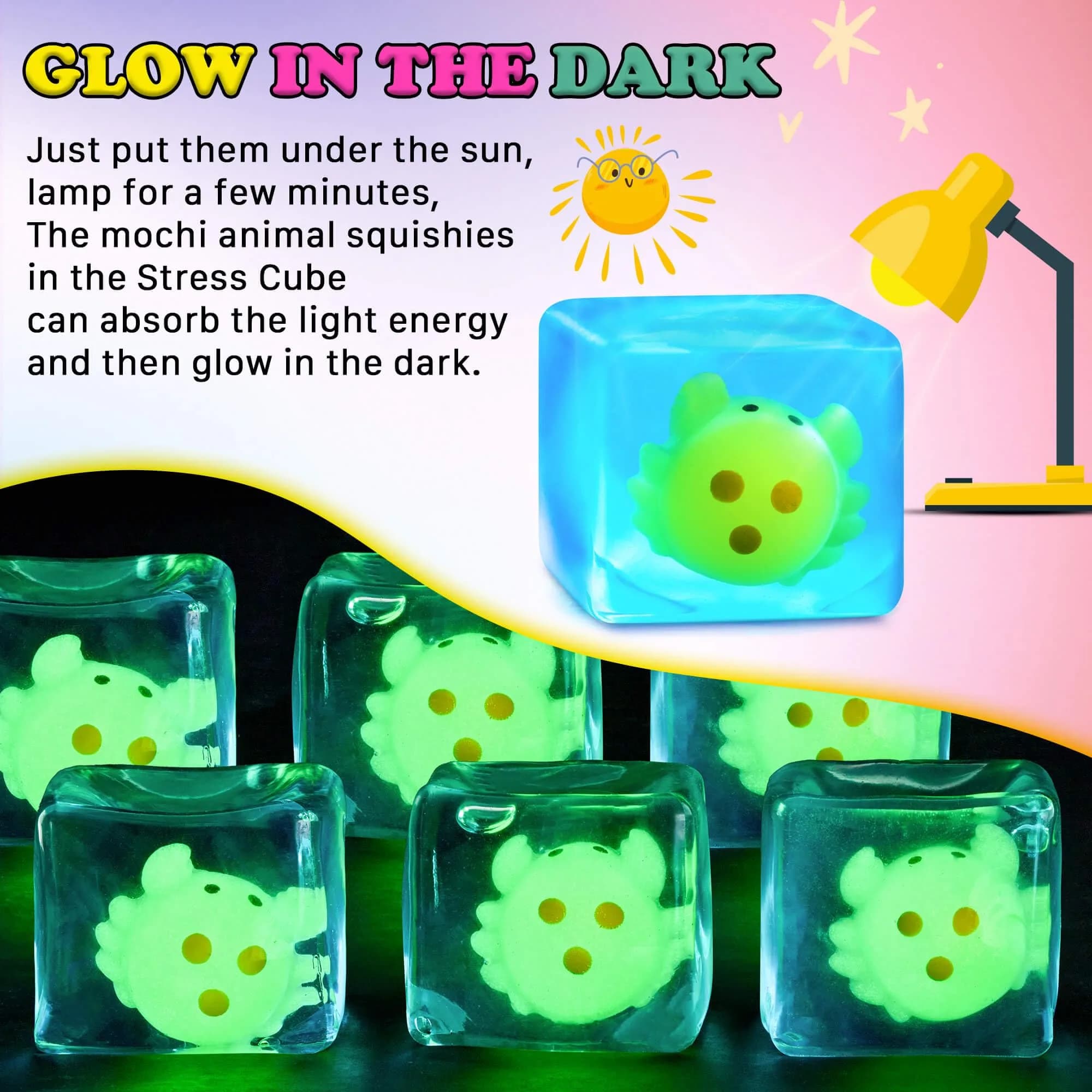 Meijoy Bubble Crab Stress Cube with Glow-in-the-Dark Mochi Inside, 6cm (2.36") | Safe Non-Toxic Sensory Toy for Kids & Adults - view 4