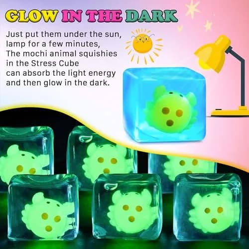 Meijoy Stress Cube Squishy Fidget Toy 6.0cm (2.36 inches) | Glow-in-the-Dark Crab Mochi Inside thumbnail 3