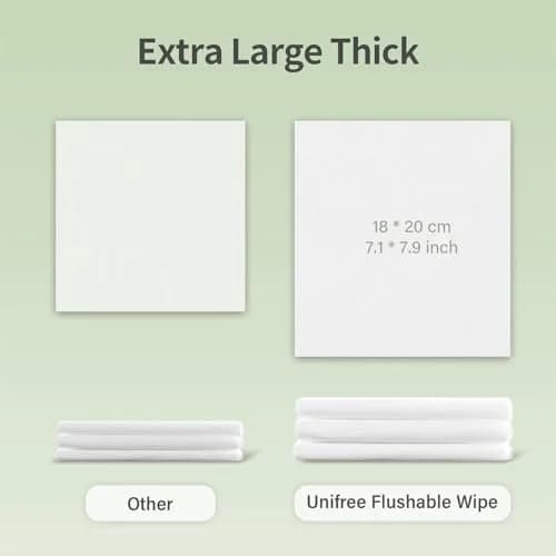 UNIFREE Flushable Wipes | XL Wet Wipes Gentle Clean, Septic & Sewer Safe, 6 Large Packs (480 Wipes) | Biodegradable, Toilet, Flip-Top thumbnail 2
