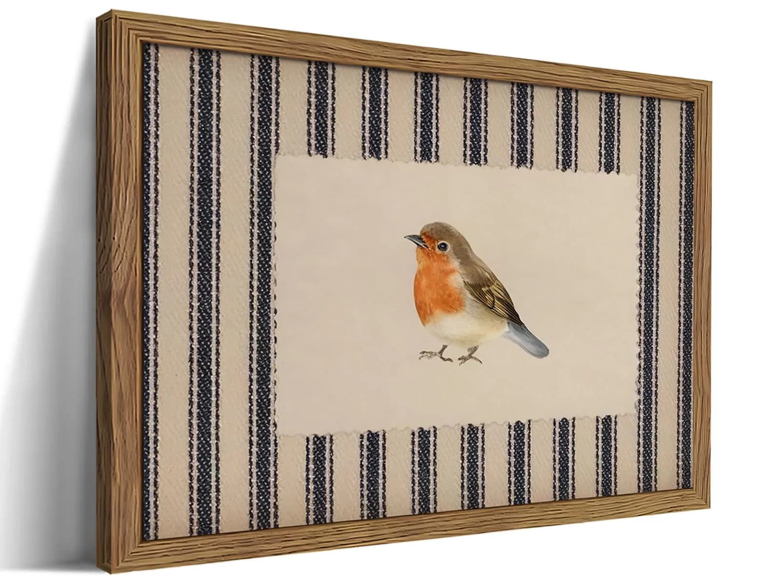 AKWISH Framed Robin Bird Wall Art, 16"L x 12"W Watercolor Canvas, Farmhouse Decor, Vintage Animal Artwork for Living Room & Bedroom — Little bird