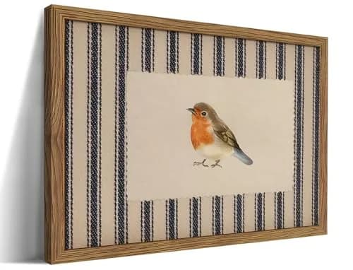 AKWISH Framed Robin Bird Wall Art, 16"L x 12"W Watercolor Canvas, Farmhouse Decor, Vintage Animal Artwork for Living Room & Bedroom thumbnail 1