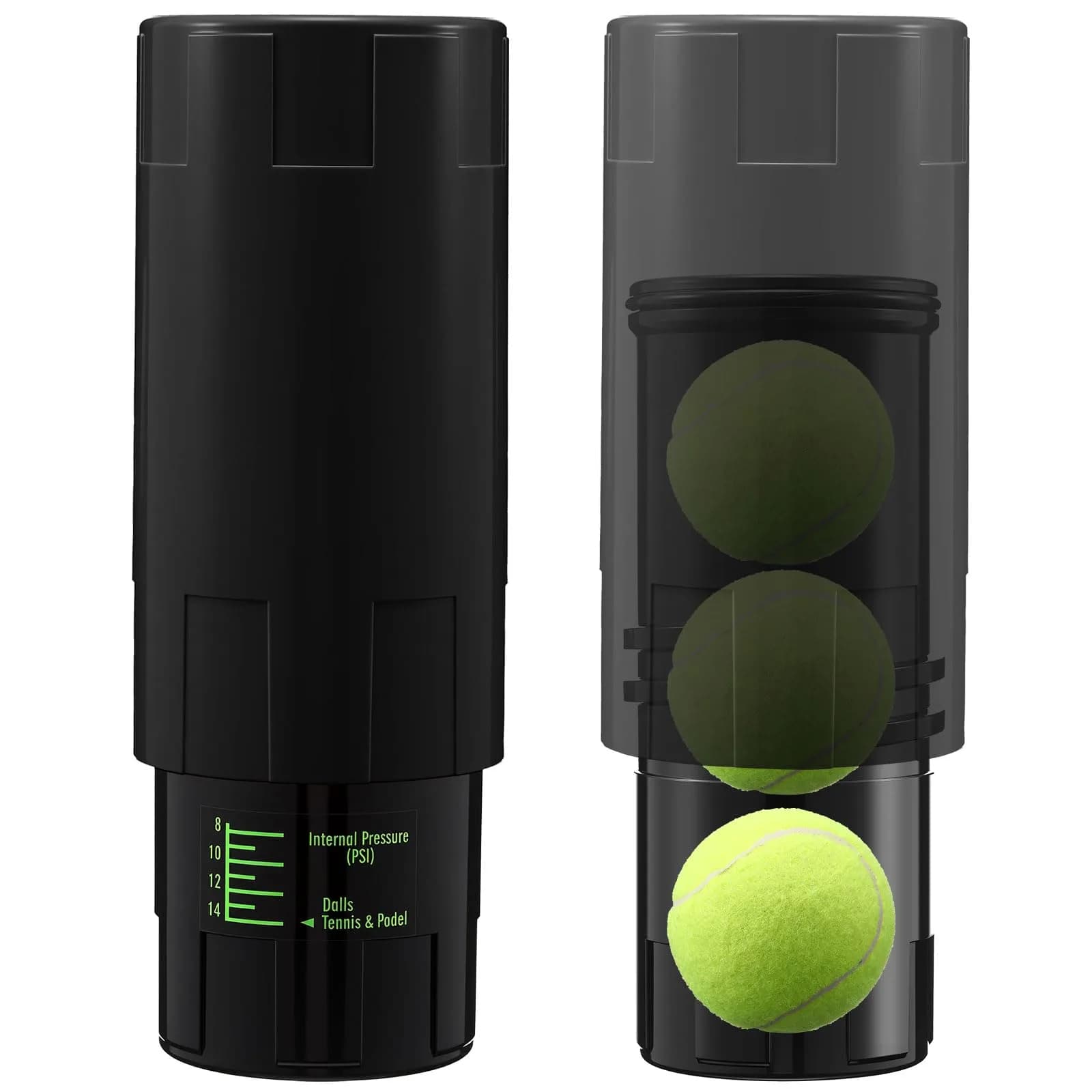 Soulchen Tennis Ball Pressurizer for 3 Balls, Black | Maintains 14 Psi Bounce — Black