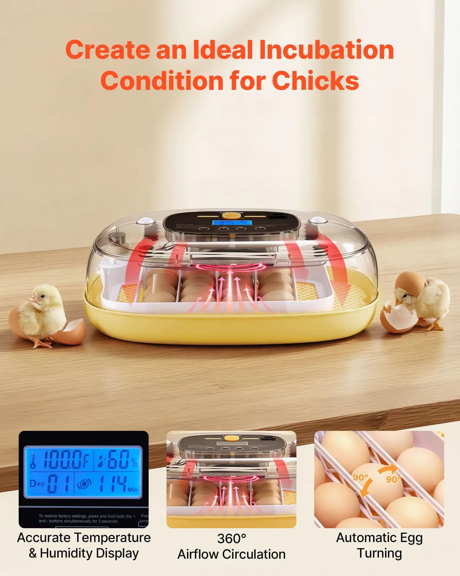 VEVOR 24 Egg Incubator with Auto Turner & Candler | 2.27 kg (5 lb) | 24-Egg Capacity - view 2
