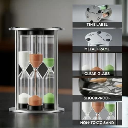 Lily's Home 3.5" Tall 3-in-1 Tea Timer with Brushed Stainless Steel Frame | Perfect for Precise Brewing thumbnail 5