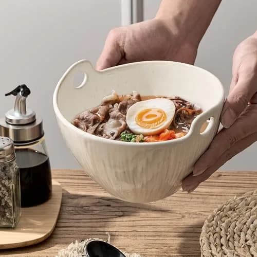 JH JIEMEI HOME Ramen Bowl with Chopsticks & Spoons, 7 Inch Ceramic Set of 2 | Dishwasher Safe for Pho, Udon, Soba, Salad, Pasta thumbnail 4