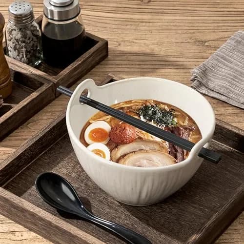 JH JIEMEI HOME Ramen Bowl with Chopsticks & Spoons, 7 Inch Ceramic Set of 2 | Dishwasher Safe for Pho, Udon, Soba, Salad, Pasta thumbnail 6