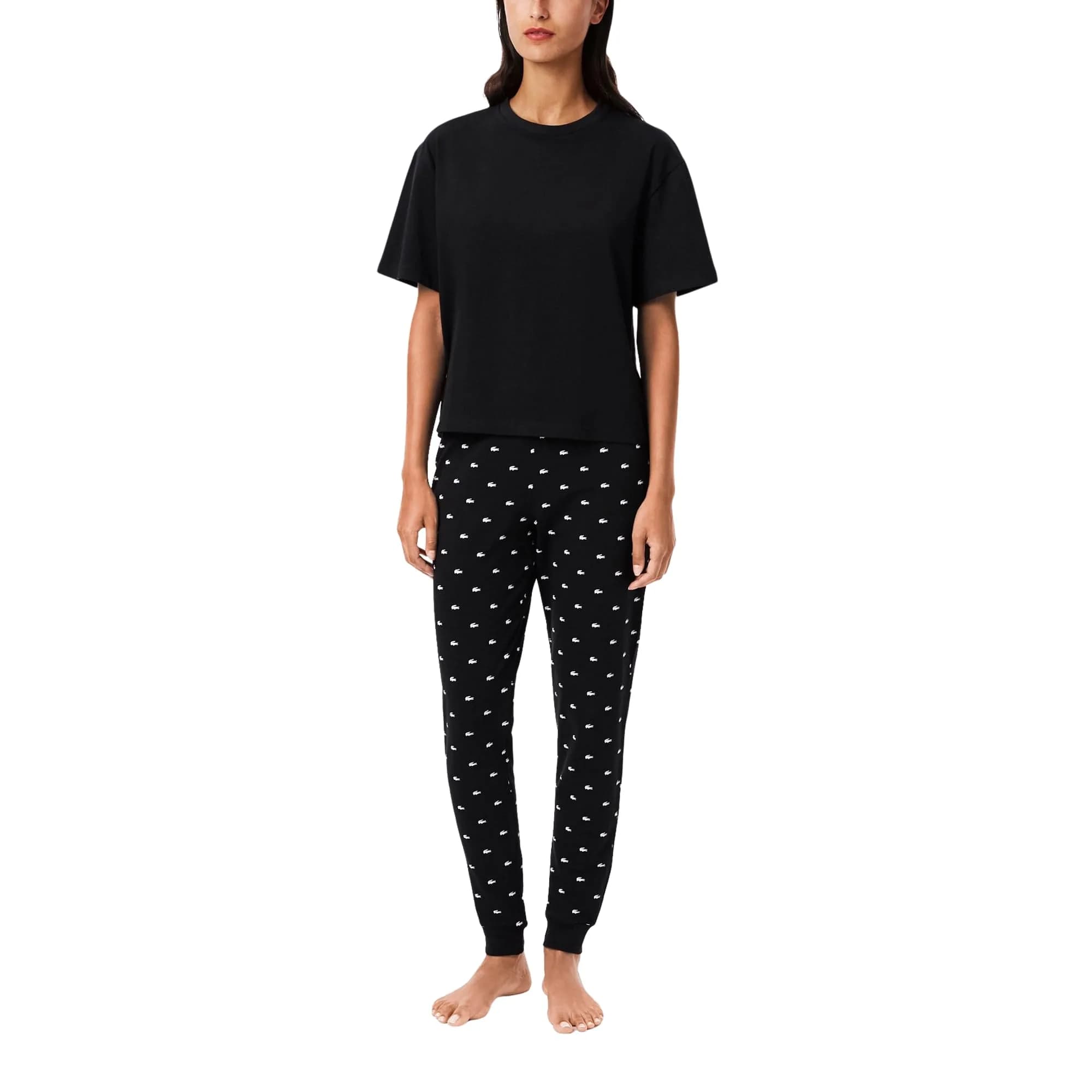 Lacoste Women's Pajamas Set with Croc Pants | Soft Jersey Comfort & Iconic Style (70-120 chars) — X-Large